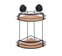 MSV Mensola Doccia angolare Ventose a 2 Livelli in bambù e Acciaio Nero Opaco