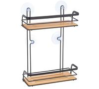 MSV Mensola da doccia senza foratura, in acciaio e bambù, 25,5 x 12 x 37 cm, nero opaco