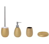 MSV Oman Gold - Set da bagno, 4 pezzi, dispenser per sapone, portasapone, scopino per WC