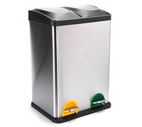 MSV Pattumiera a Pedale da Cucina Selezione selettiva Acciaio Inossidabile 2x20L Spazzolato