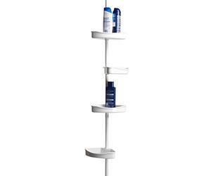 MSV - Portaoggetti angolare per Doccia Indipendente - Metallo/Plastica - Altezza Standard (225-245 cm) - 22,5 x 16 cm - Bianco - Regolabile per spazi ristretti - Accessorio per Il Bagno