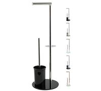 MSV Porta Carta igienica Bergamo Porta scopino in Acciaio Inox e Vetro Nero, Porta 3 in 1