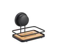 MSV Portasapone Mega Ventosa in Acciaio e bambù Nero Opaco