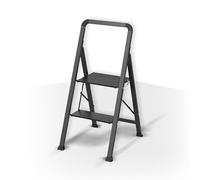 MSV - Scala Pieghevole 2 Gradini in Acciaio - Capacità 150 kg - Normativa GS Sicurezza - Design Compatto e Pieghevole, Risparmio di Spazio - Piedini Antiscivolo - Nero