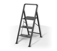 MSV - Scala Pieghevole 3 Gradini in Acciaio - Capacità 150 kg - Normativa GS Sicurezza - Design Compatto e Pieghevole, Risparmio di Spazio - Piedini Antiscivolo - Nero