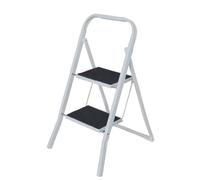 MSV - Scala pieghevole in plastica a 2 gradini - Capacità 150 kg - Standard di sicurezza GS - Design compatto e pieghevole, salvaspazio - Piedini antiscivolo - Nero e bianco