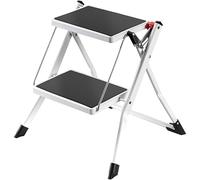 MSV, Sgabello a 2 gradini, Pieghevole, Sgabello Leggero, Acciaio, Max 150 kg, Rivestimento Antiscivolo dei gradini, Piedini in Gomma, Compatto, 48x37x57 cm, Nero