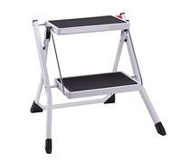 MSV, Sgabello a 2 gradini, Pieghevole, Sgabello Leggero, Acciaio, Max 150 kg, Rivestimento Antiscivolo dei gradini, Piedini in Gomma, Compatto, 48x37x57 cm, Nero