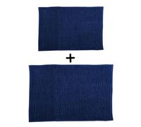MSV Set 2 Tappetini da Bagno in Microfibra Ciniglia 40x60 cm e 60x90 cm Blu Scuro
