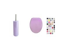 MSV Set Bagno Scopino WC Inox + Copriwater Lavanda e Rosa | contenitore chiuso, testina sostituibile, cerniere in acciaio inox, montaggio senza attrezzi, lavanda / rosa