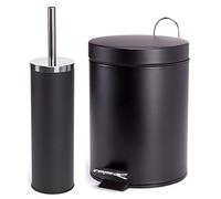 MSV Set da 2 pattumiere per cosmetici, pattumiera e scopino WC, colore: nero