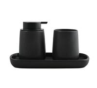 MSV Set da bagno, 3 pezzi, accessori da bagno in ceramica, dispenser di sapone Maonie, ripiano per gioielli e bicchiere per spazzolino nero