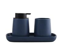 MSV Set da bagno, 3 pezzi, accessori da bagno in ceramica Maonie, dispenser per sapone e portasapone, portaoggetti per gioielli e bicchiere per spazzolino da denti, blu scuro