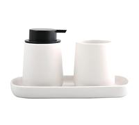 MSV Set da bagno, 3 pezzi, accessori da bagno in ceramica Maonie, dispenser per sapone liquido, porta gioielli e bicchiere per spazzolino da denti, colore bianco