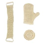 MSV - Set da Bagno Esfoliante 3 Pezzi in Sisal Naturale - Spugna, Guanto & Spazzola per la Schiena - Esfoliazione Delicata & Pelle Radiosa - 18x22 cm / Ø13 cm / 12x60 cm
