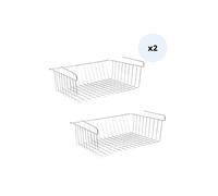MSV Set di 2 cestini portaoggetti sotto scaffale 38x26x14 cm in Acciaio Cromato