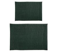 MSV Set di 2 tappetini da bagno a pelo lungo in peluche, 40 x 60 cm + 60 x 90 cm, verde scuro