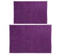 MSV Set di 2 tappetini da bagno in ciniglia, 40 x 60 cm + 60 x 90 cm, lilla