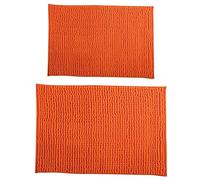 MSV Set di 2 tappetini da bagno in ciniglia a pelo lungo 40 x 60 cm + 60 x 90 cm, colore: Arancione