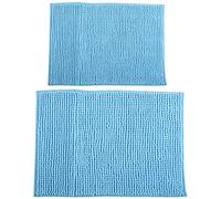 MSV Set di 2 tappetini da bagno in ciniglia a pelo lungo, 40 x 60 cm + 60 x 90 cm, colore: azzurro