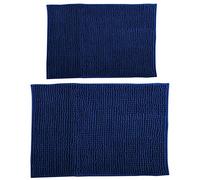 MSV Set di 2 tappetini da bagno in ciniglia a pelo lungo, 40 x 60 cm + 60 x 90 cm, colore blu scuro