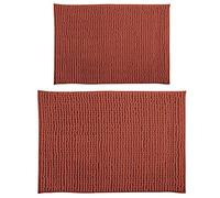MSV Set di 2 tappetini da bagno in peluche a pelo lungo 40 x 60 cm + 60 x 90 cm, terracotta, rosso