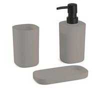MSV Bad Accessoires - Dispenser per sapone, portasapone, 3 pezzi, colore: beige tortora opaco