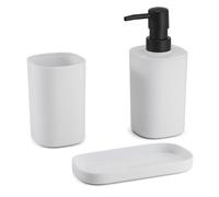 MSV Bad Accessoires-Dispenser per Sapone, portasapone, Bicchiere per spazzolino Lona, 3 Pezzi, Colore: Bianco Opaco, Polipropilene, 1