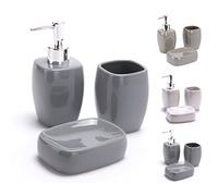 MSV Accessori Bagno Set 3 Pezzi Ceramica - Dispenser Sapone, Portasapone, Bicchiere - Grigio Antracite