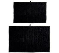 MSV Set di tappetini da bagno in ciniglia a pelo lungo, 2 pezzi, 40x60 cm + 60x90 cm, nero