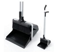 MSV - Set Scopa e Paletta con Manico Lungo (111 cm) - Kit ergonomico per spazzare la Polvere Contro Il Mal di Schiena - Paletta con Chiusura Automatica e antiribaltamento - Nero