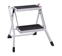 MSV, Sgabello a 2 gradini, Pieghevole, Sgabello Leggero, Acciaio, Max 150 kg, Rivestimento Antiscivolo dei gradini, Piedini in Gomma, Compatto, 48x37x57 cm, Nero