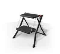 MSV - Scaletta Pieghevole 2 Gradini in Acciaio - Capacità 150 kg - Normativa GS Sicurezza - Antiscivolo e Compatta - Ideale per Casa, Cucina, Ufficio e Fai da Te - Nera