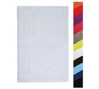 MSV Tappetino da Bagno Tappetino da Doccia „ciniglia“ a Pelo Lungo in Microfibra Morbida Antiscivolo 60x90 cm Bianco