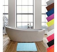 MSV - Tappetino da bagno in microfibra Pebble - Assorbente e antiscivolo - 50 x 80 cm - Azzurro - Asciugatura rapida - Comfort ottimale per il bagno