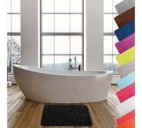 MSV - Tappetino da bagno in microfibra Pebble - Assorbente e antiscivolo - 50 x 80 cm - Nero - Morbido e confortevole, asciugatura rapida - Ideale per bagno e doccia