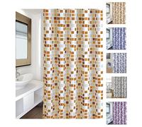 MSV Tenda da Doccia in Poliestere MOSAIKO 180x200 cm qualità Premium Beige - Anelli Inclusi