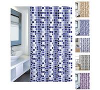 MSV Tenda da Doccia in Poliestere MOSAIKO 180x200 cm, qualità Premium, Blu, con Anelli Inclusi