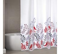MSV Tenda da doccia poliestere con motivo a uccelli, 180x200 cm, qualità premium, motivo rosso e bianco - Anelli inclusi