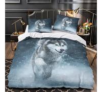 MSVMPGTHB Husky siberiano che corre 3D Stampa Coperta Letto 3pz Microfibra Resistente Avventura invernale Coperteletto 2 federe Leggera Adolescenti Adulti Giovani Double（200x200cm）