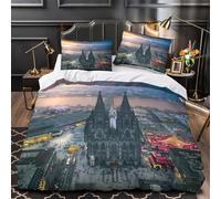 MSVMPGTHB skyline della cattedrale 3D Stampa Coperteletto 3pz Microfibra Resistente architettura urbana Coperta Letto 2 federe Traspirante Adulti Famiglia Double（200x200cm）