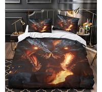 MSVMPGTHB teste di drago 3D Stampa Coperta Letto 3pz Microfibra Ipollergenica creatura fantastica Coperteletto 2 federe Zip nascosta Famiglia Ospiti Super king（260x220cm）