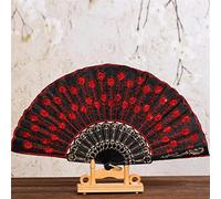 MSWgjYRQ Bellissimi ventilatori decorativi in tessuto di plastica pieghevole ventaglio a mano fiore matrimonio per festa tenuto danza modello stile spagnolo decorativo pieghevole ventilatori