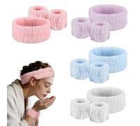 msymsyu Set di 12 fasce elastiche per capelli da donna, 4 colori | 4 fasce per capelli struccanti e 8 fasce da polso, per doccia, pulizia del viso, yoga (bianco/rosa/blu/viola)