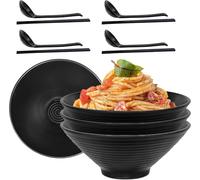 MSYU Set di 4 ciotole per ramen, 1200 ml, in melammina, grandi, in stile giapponese, con cucchiai e bacchette, per ramen, pho, noodles, piatti asiatici neri, 1,2 l, ciotola grande per adulti