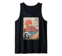 Mt Fuji Giappone Vintage Kawaguchi Lago Sole Retro Kanji Design Canotta