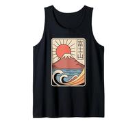 Mt Fuji Giappone Vintage Kawaguchi Lago Sole Retro Kanji Design Canotta