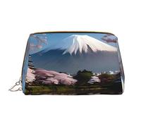 Mt. Fuji in pelle all'inizio della primavera grande borsa di trucco portatile, pelle del PVC, chiusura a cerniera, borsa da viaggio borsa da toilette, borsa da viaggio, bianco, Taglia unica