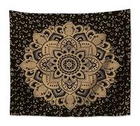 MT Majami Arazzo da parete con mandala, indiano, 200 x 150 cm, nero, oro, poliestere, colore: nero