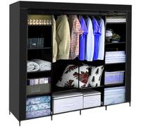 MT MALATEC Armadio in tessuto, grande, 170 x 170 cm, stabile, 2 aste, 14 scomparti, per camera da letto, spogliatoio, armadio, colore nero 23740